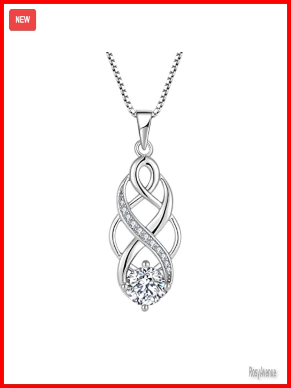 925 Sterling Silver Infinity Celtic Knot Necklace 18K White Gold Plated